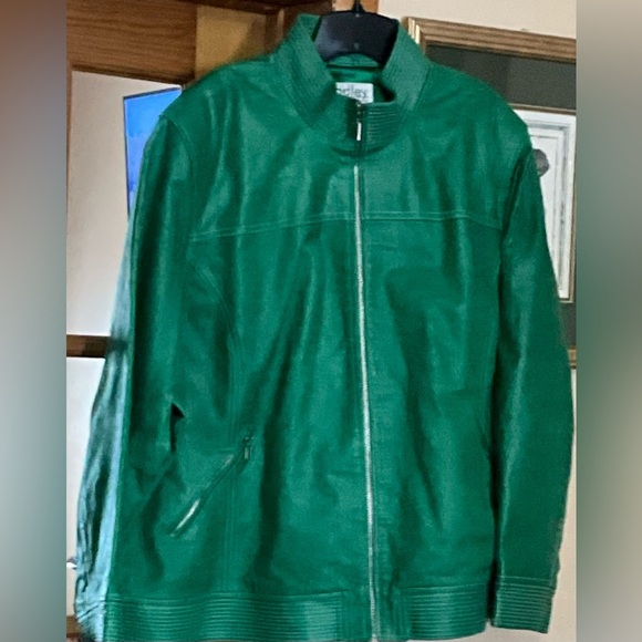 Bradley Bayou Green Leather moto style coat 3x fall lightweight bikercore y2k - Picture 4 of 15